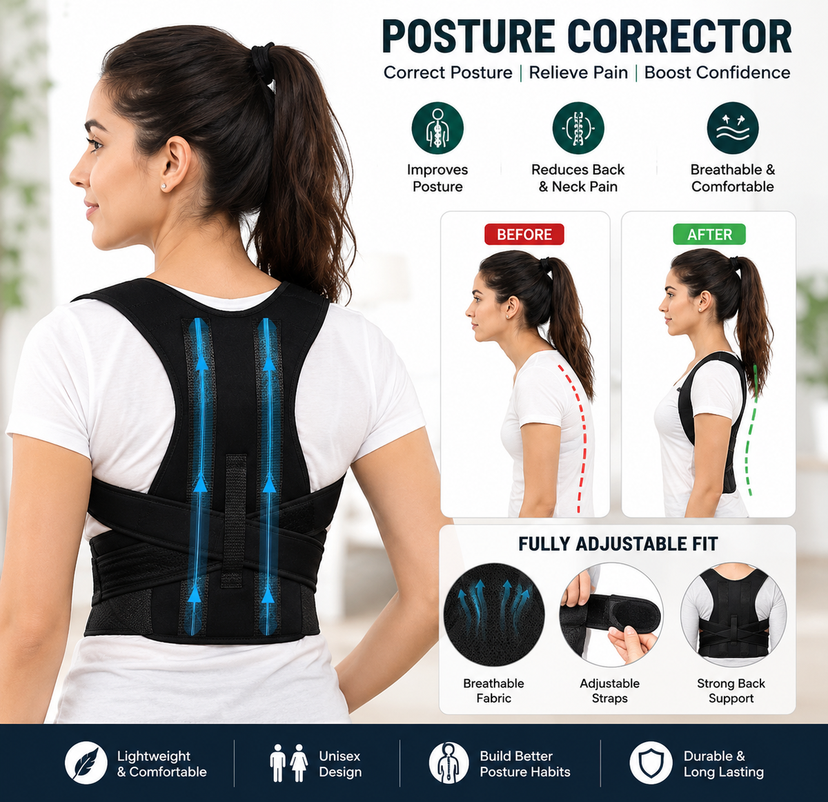 Adjustable Posture Corrector Belt – Better Posture, Everyday Comfort”
